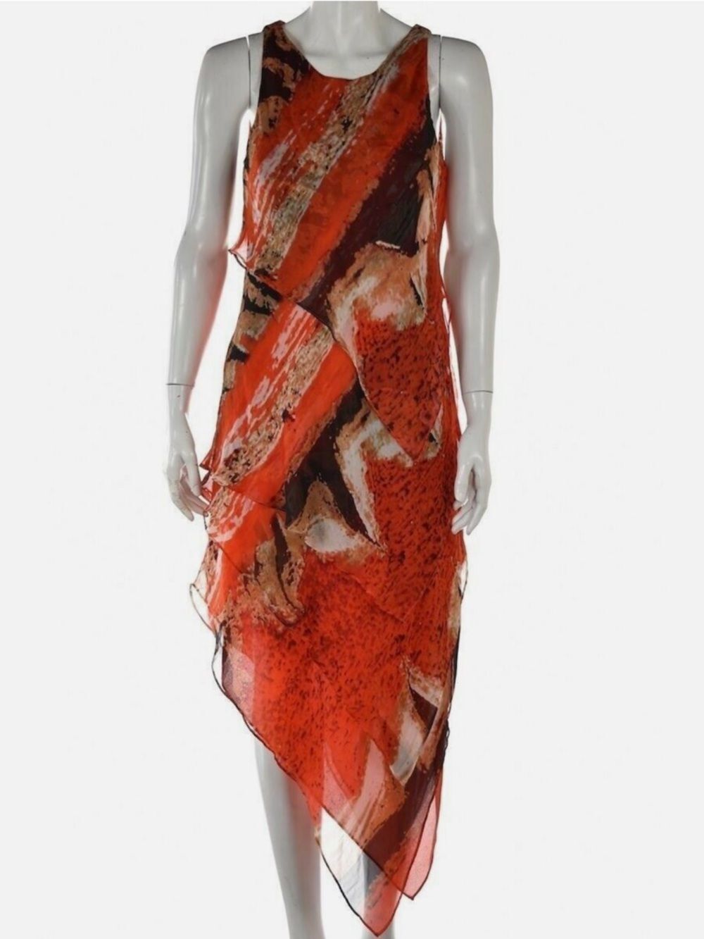 Robert Rodriguez Orange Brown Asymmetrical silk Layered Dress, US6